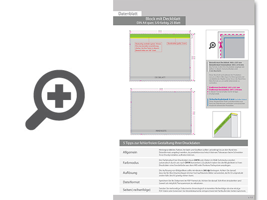 Product Bild block_mit_leimbindung_und_deckblatt__din_a4_quer__25_blatt__5_0_farbig_einseitig_bedruckt_(cmyk_4-farbig_+_1_sonderfarbe_hks_oder_pantone)